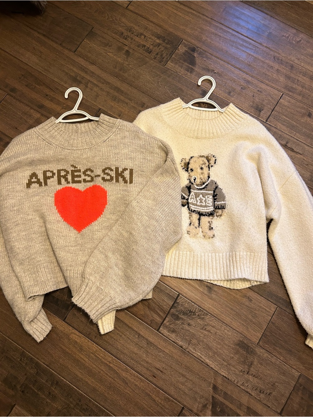 American Eagle Outfitters Cream & Beige Knit Sweaters with Red Heart Detail